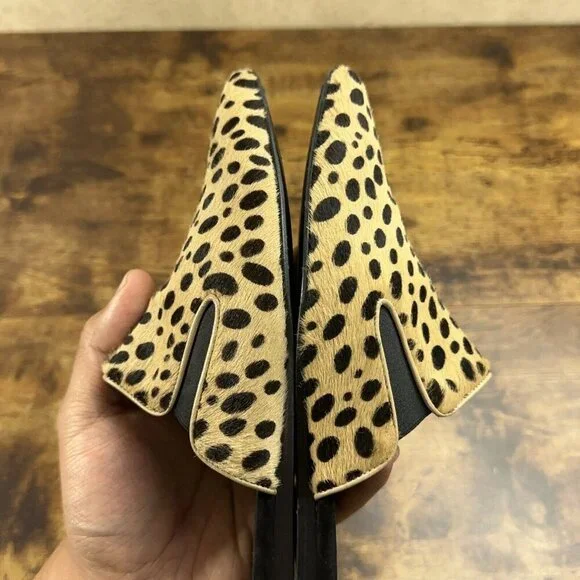 Jenni Kayne Cheetah Print Mules Size 39 Pony Hair Slip On Pointed Toe Flats - Picture 11 of 16